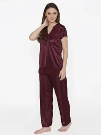 Women Satin Solid Lounge Set-thumb2