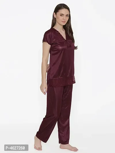 Women Satin Solid Lounge Set-thumb2