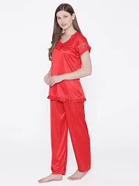 Women Satin Solid Lounge Set-thumb2