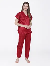 Women Satin Solid Lounge Set-thumb1