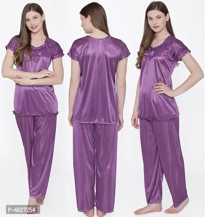 Women Satin Solid Lounge Set