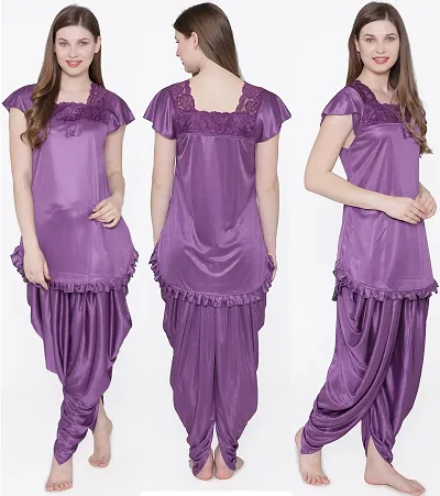 Beautiful Silky Satin Top And Pyjama Set For Women