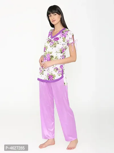 Women Satin Printed Lounge Set-thumb3