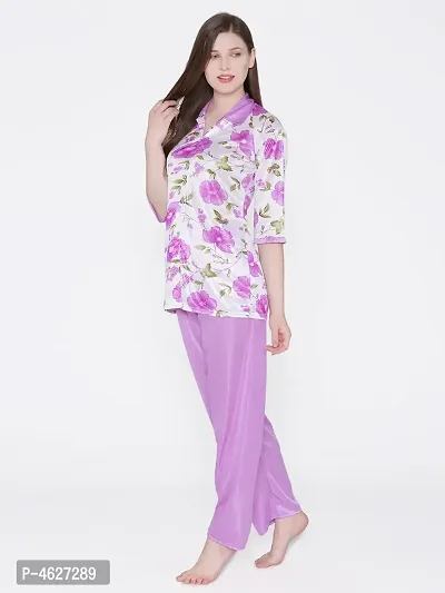 Women Satin Printed Lounge Set-thumb3