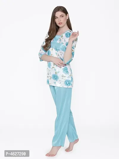 Women Satin Printed Lounge Set-thumb3