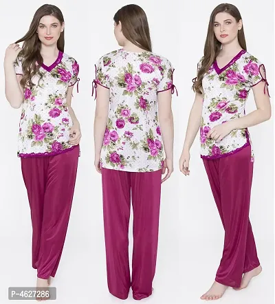 Women Satin Printed Lounge Set