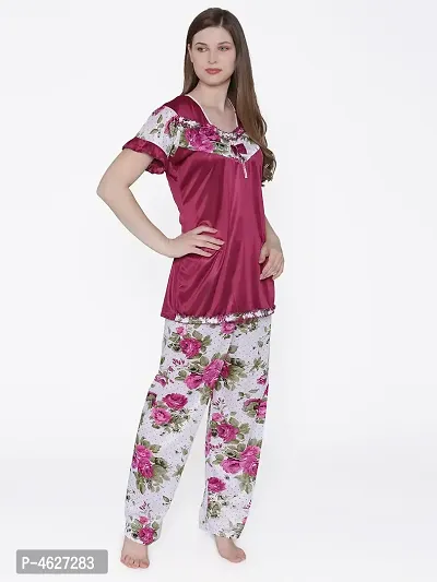 Women Satin Printed Lounge Set-thumb2