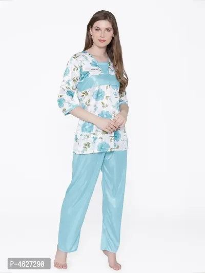 Women Satin Printed Lounge Set-thumb2