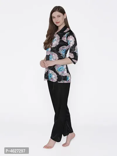 Women Satin Printed Lounge Set-thumb3