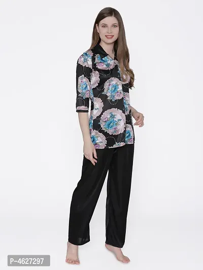 Women Satin Printed Lounge Set-thumb5