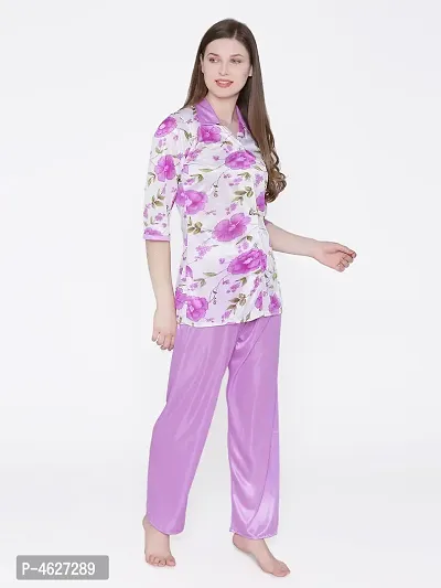 Women Satin Printed Lounge Set-thumb2