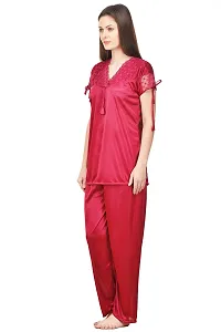 Women Satin Solid Lounge Set-thumb2