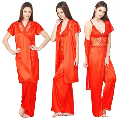 Beautiful Silky Satin Top And Pyjama Set For Women