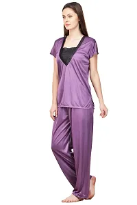 Women Satin Solid Lounge Set-thumb2