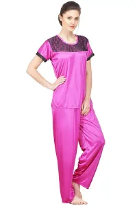 Women Satin Solid Lounge Set-thumb2