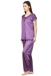 Women Satin Solid Lounge Set-thumb2