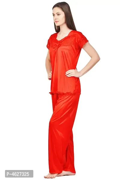 Women Satin Solid Lounge Set-thumb3