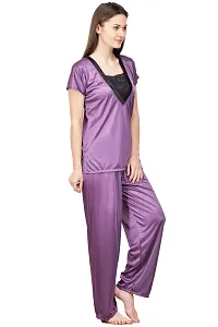 Women Satin Solid Lounge Set-thumb1