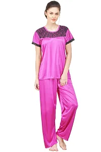 Women Satin Solid Lounge Set-thumb1