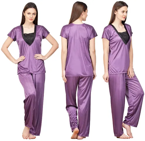 Beautiful Silky Satin Top And Pyjama Set For Women