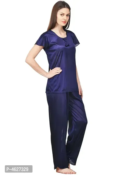 Women Satin Solid Lounge Set-thumb2