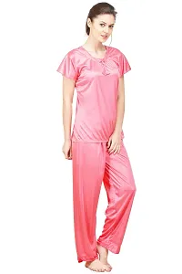 Women Satin Solid Lounge Set-thumb1