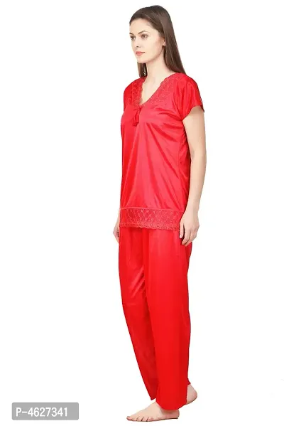 Women Satin Solid Lounge Set-thumb3