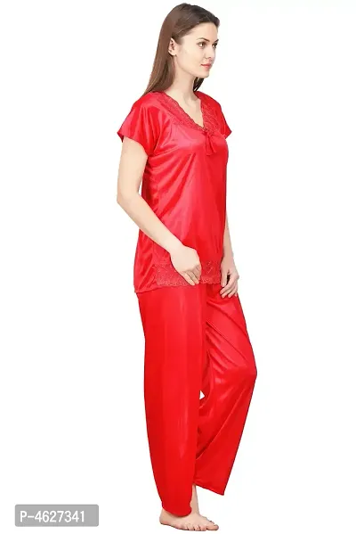 Women Satin Solid Lounge Set-thumb2