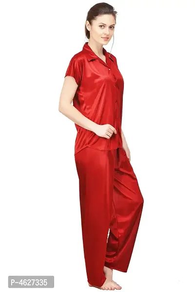 Women Satin Solid Lounge Set-thumb2