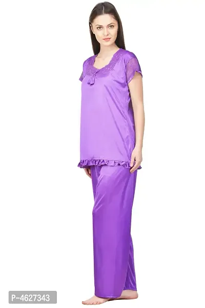 Women Satin Solid Lounge Set-thumb3