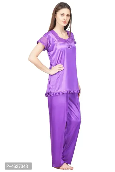 Women Satin Solid Lounge Set-thumb2