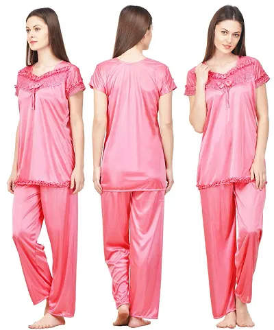 Beautiful Silky Satin Top And Pyjama Set For Women