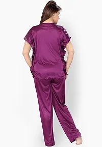 Womens'S Purple  Blue Solid Satin Top  Pyjama Set Pack Of  2-thumb2