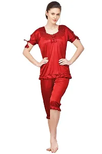 Women'S Solid Satin 1 Top, 1 Pyjama And 1 Nighty-thumb1