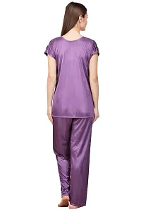 Women'S Solid Satin 1 Top, 1 Pyjama And 1 Nighty-thumb2