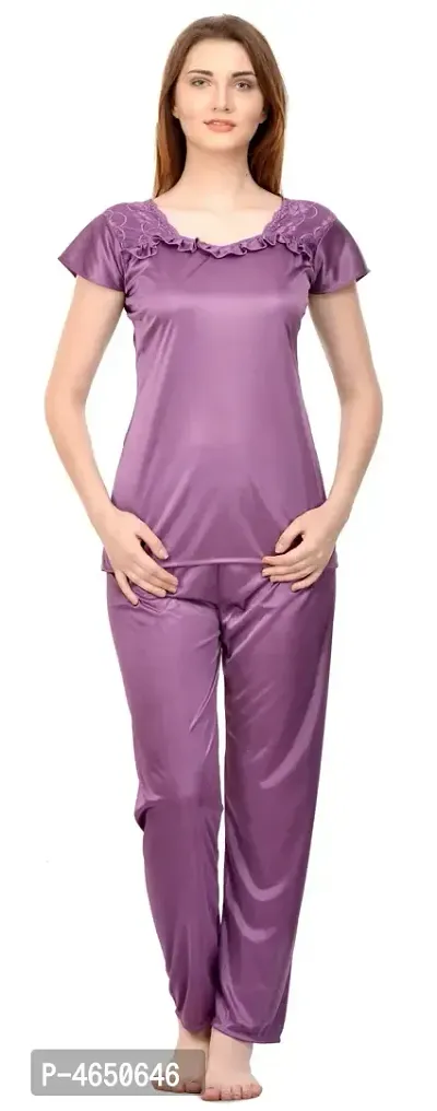 Purple Satin Lounge Set-thumb0