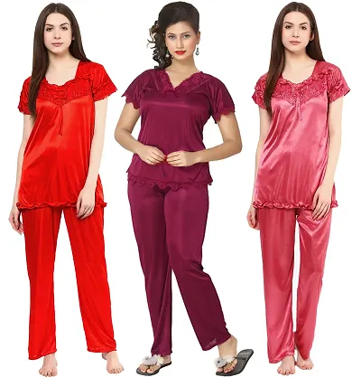 Fancy Night Suit Set/Lounge Set(Pack Of 3)