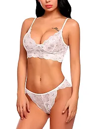 Stylish White Lace Bra And Panty Set For Women-thumb3