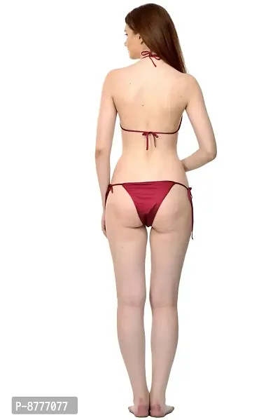 Stylish Red Satin Solid Bra And Panty with Robe Set For Women-thumb3