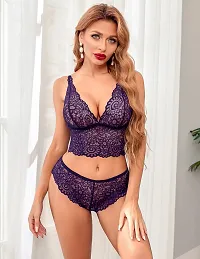 Stylish Purple Lace Bra And Panty Set For Women-thumb3