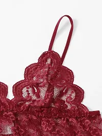 Stylish Maroon Satin Lace Bra And Panty Set For Women-thumb2