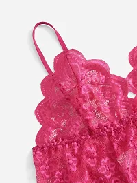Stylish Pink Satin Lace Bra And Panty Set For Women-thumb1