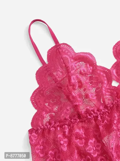 Stylish Pink Satin Lace Bra And Panty Set For Women-thumb2
