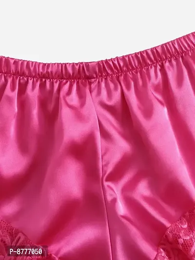 Stylish Pink Satin Lace Bra And Panty Set For Women-thumb4