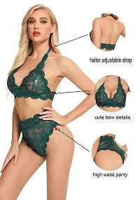Stylish Green Lace Bra And Panty Set For Women-thumb3