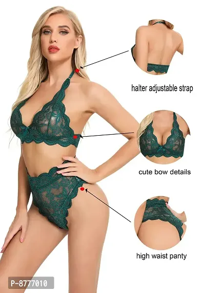 Stylish Green Lace Bra And Panty Set For Women-thumb4