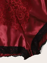 Stylish Maroon Satin Lace Bra And Panty Set For Women-thumb3