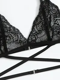 Stylish Black Lace Bra And Panty Set For Women-thumb2
