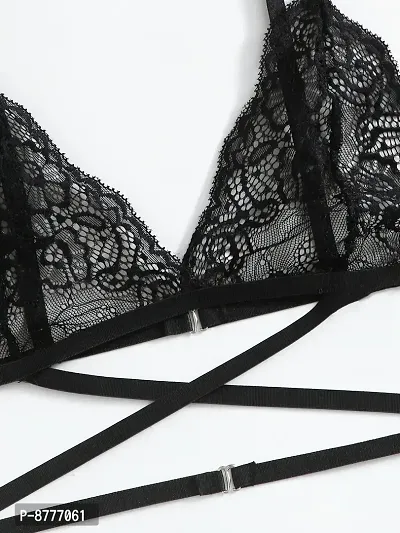 Stylish Black Lace Bra And Panty Set For Women-thumb3