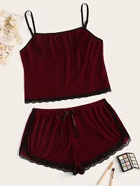 Stylish Maroon Polyester Viscose Blend Lace Bra And Panty Set For Women-thumb1